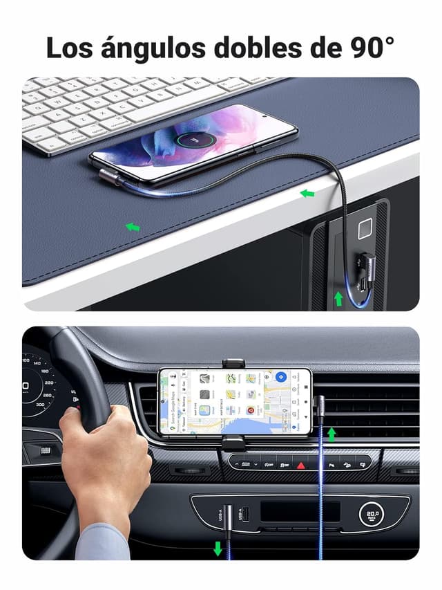 Detalle 2 de UGREEN Cable USB A a Tipo C 90° Carga Rápida 3A ⚡ 0,5M