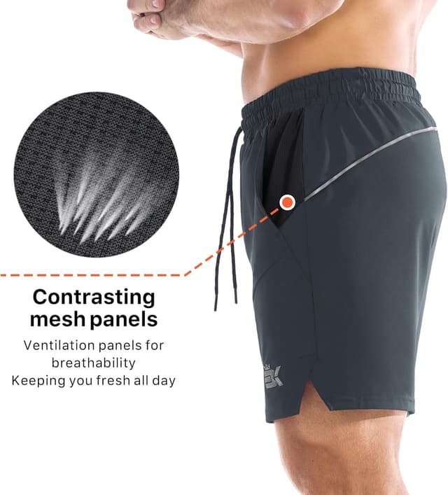 Detalle de BROKIG men’s Dry Gym Shorts (5 inch) with mesh pockets for running, tennis and football workouts