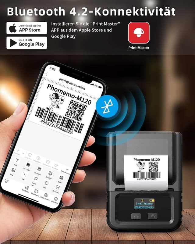 Detalle de Phomemo M120 Etikettendrucker 12h Akku đź–¨
