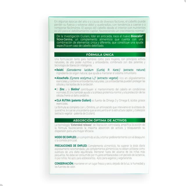 Detalle 2 de Bioscalin NOVA·Genina 90 comprimidos Biotina y Zinc