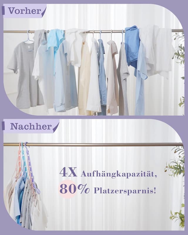 Detalle de Latoxcaa Magic Hangers Kleiderbügel-Organizer (8 Stück) mit 360° Drehhaken, 6 Löchern & Platzspar-Design