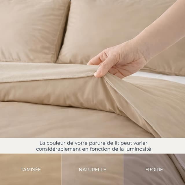 Thumbnail 6 de Twinzen Parure housse de couette 200x200 beige en microfibre avec 2 taies 65x65 (certifiée Oeko-Tex)