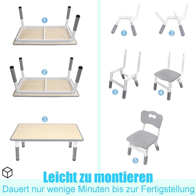 Thumbnail 6 de ACXIN Table pour enfants avec 4 chaises, ensemble évolutif