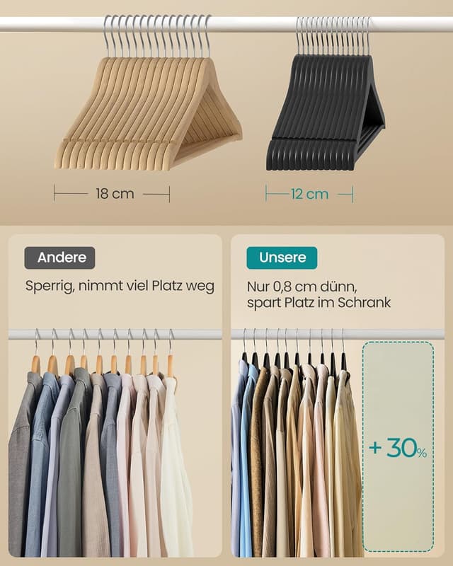 Detalle 2 de SONGMICS Holz-Kleiderbügel Set 30 Stück