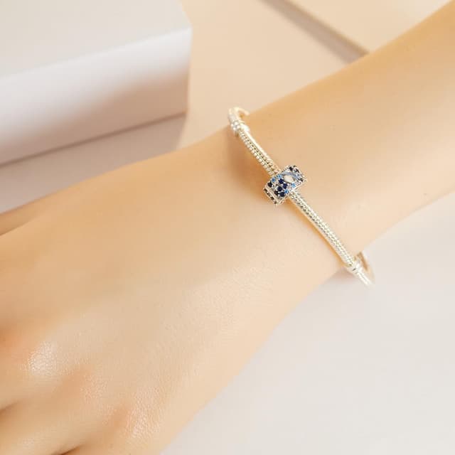 Detalle de KEQ 925 Sterling-Silber Spacer Charms als Stopper für Armbänder & Ketten mit Zirkonia-Pavé