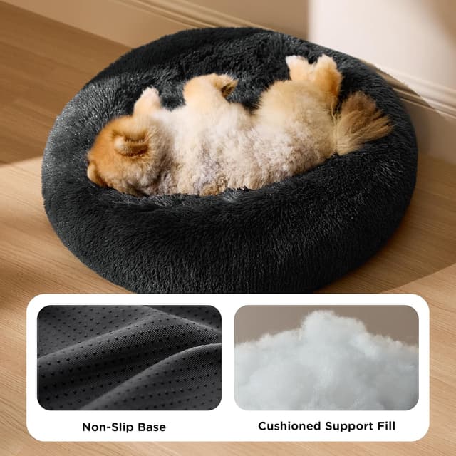 Detalle de BEDSURE waschbares Hundebett & Katzenbett rund, Dunkelgrau – Ø 60 cm