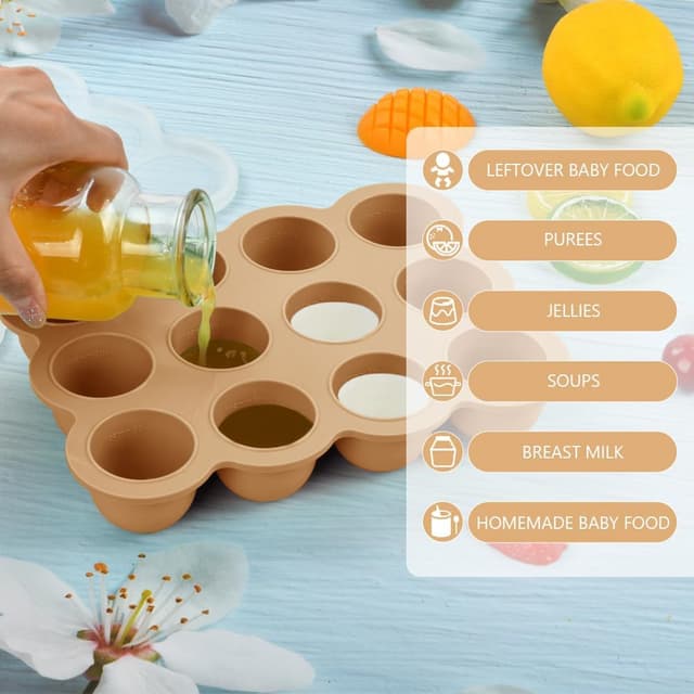 Detalle de Aolso Contenitore in silicone 12 scomparti da 45 ml con coperchio rimovibile (privo di BPA) per freezer, arancia