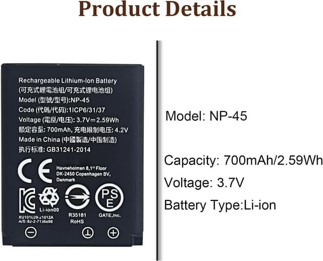 Detalle 2 de HIGHAKKU Ersatzakku NP-45/NP-45S für Fujifilm (INSTAX Mini 90 & FinePix Serien)