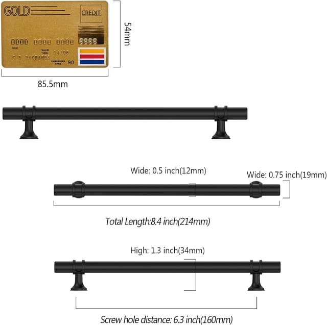 Detalle de Amerdeco 10 pezzi maniglie per mobili Nero, interasse 160 mm (UK0002) in lega di alluminio