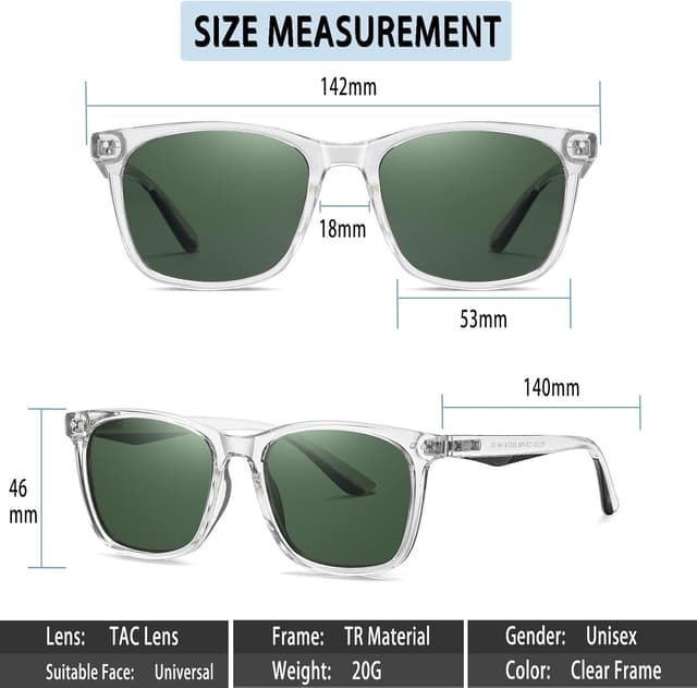 Thumbnail 6 de Musivon Occhiali da sole polarizzati unisex vintage quadrati con lenti UV400 (TR90)