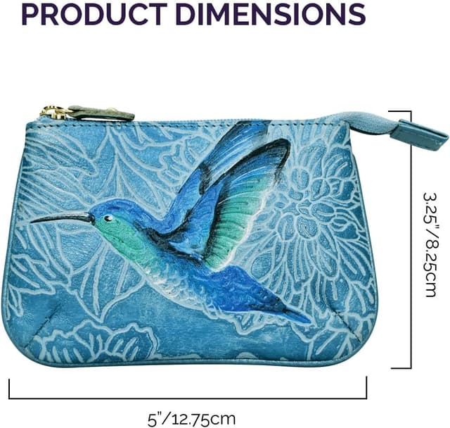 Thumbnail 6 de Anuschka Women’s Hand Painted Genuine Leather Medium Zip Pouch – Handcrafted birds sky coin pouch