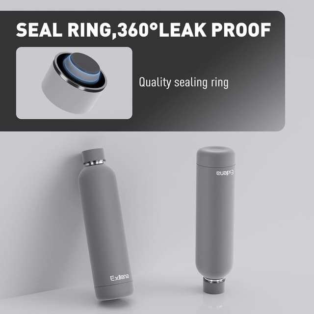 Detalle de Exllena 1L Insulated Water Bottle with Clip (Grey) – Double-Wall Vacuum for Cold up to 24 Hours