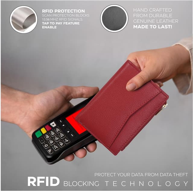 Detalle de Oak Leathers women’s leather wallet (Nappa Red) with RFID coin purse & card holder