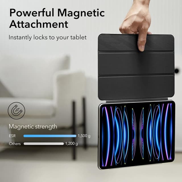 Detalle de ESR Hülle für iPad Pro 11 Zoll (2022/2021/2020) mit Magnetbefestigung und Trifold-Ständer – Schwarz