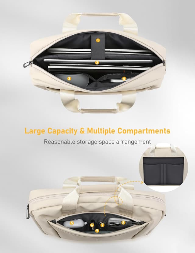 Detalle de GAOCHY 15–16 Inch Laptop Shoulder Bag in Pearl White – water-resistant business messenger briefcase