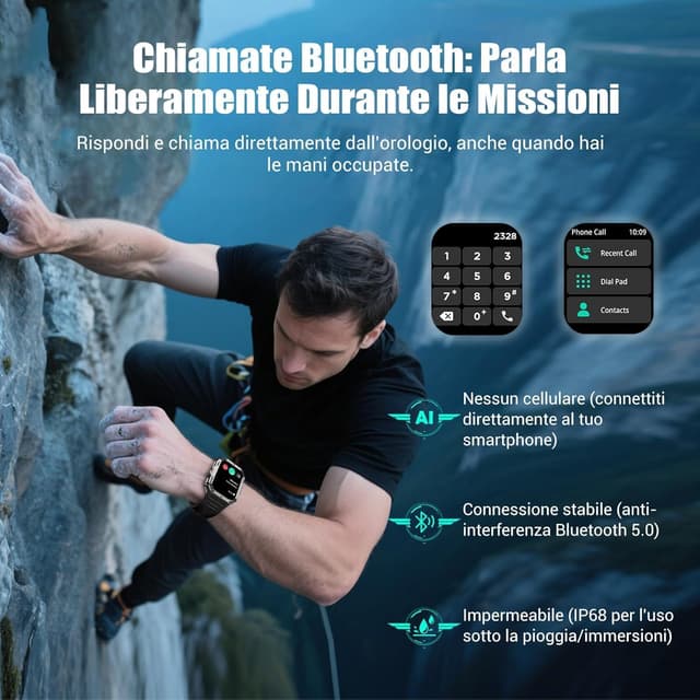 Detalle 2 de IOWODO Smartwatch Uomo Militare 2.01” IP68 con Bluetooth, torcia LED e 123 modalità sportive