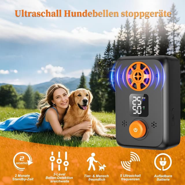 Detalle 2 de kacylzom Ultraschall-„Antibell“ für Hunde mit 5 Frequenzstufen, 3 Reichweitenmodi und Akku
