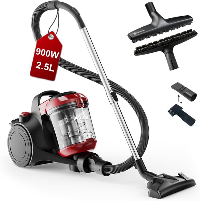 Detalle de Akitas C10P 900W beutelloser Staubsauger mit HEPA & Wessel Werk D320 Hartbodenbürste (32 cm) – für Parkett, Laminat & Fliesen