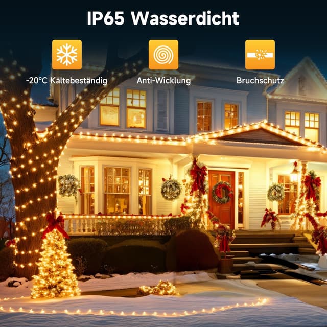Detalle 2 de Electight Solar Lichterkette Außen (IP65) mit 8 Modi, 10 m, 100 LEDs – warmes gelbes Licht