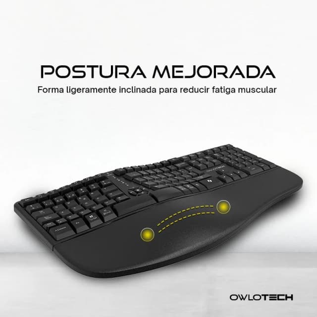 Detalle 2 de Owlotech EK500 Teclado wireless ergonómico negro ⌨