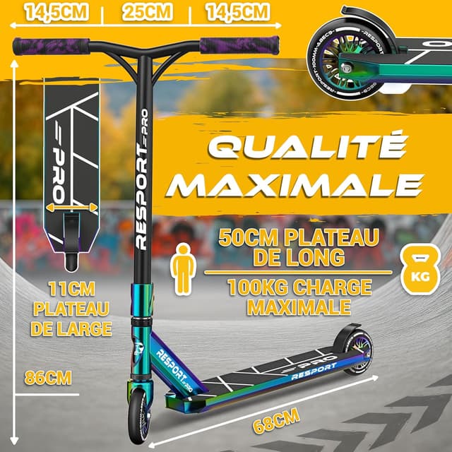 Thumbnail 6 de RE:SPORT Trottinette stunt Revo Pro avec roues 110 mm PU et guidon en Y (cascade/freestyle)
