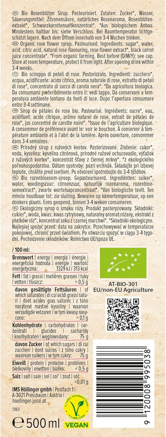 Detalle 2 de Höllinger Sciroppo di rosa bio 3x500ml