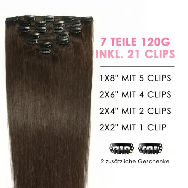 Thumbnail 1 de WOWANGEL Clip-in Echthaar-Extensions 20 Zoll 120 g Dunkelbraun 2