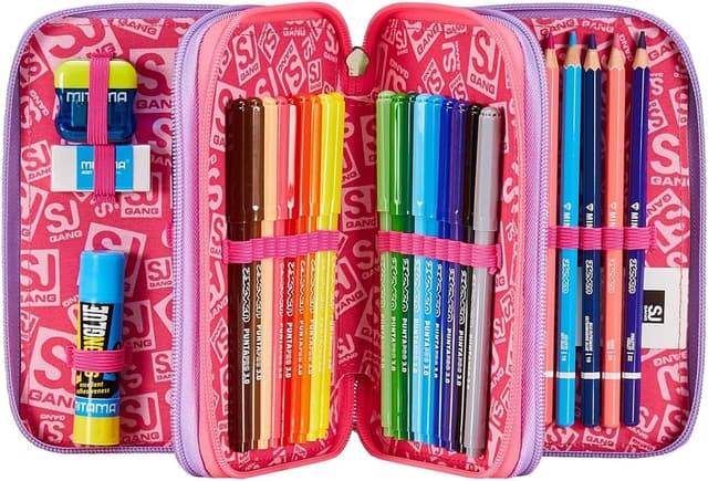 Detalle 2 de Astuccio SJ Gang 3 zip Sphere Full Girl rosa con 3 scomparti e set da 45 pezzi