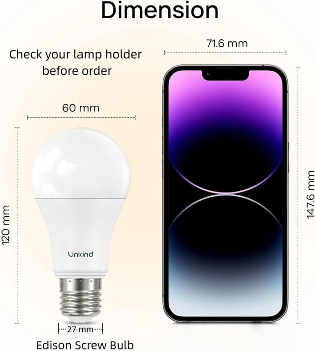 Detalle 2 de Linkind E27 LED Bulbs 7.2W (100W Equivalent) 4000K GLS A60, Non-Dimmable, Pack of 3