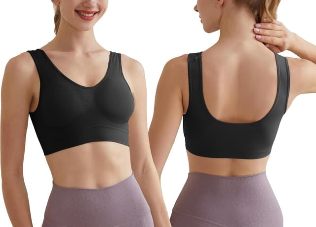 Detalle de Memoryee Women’s 3-Pack Sports Bras (Plus Size, Non-Wired) with Removable Padded Inserts
