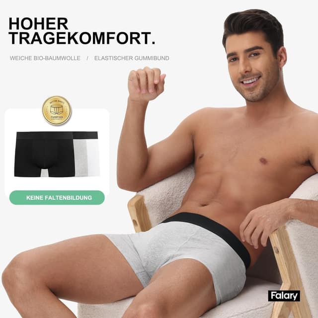 Thumbnail 1 de FALARY Herren Boxershorts im 12er/6er Pack aus Bio-Baumwolle (etikettenfrei, atmungsaktiv) – Größen S bis 3XL