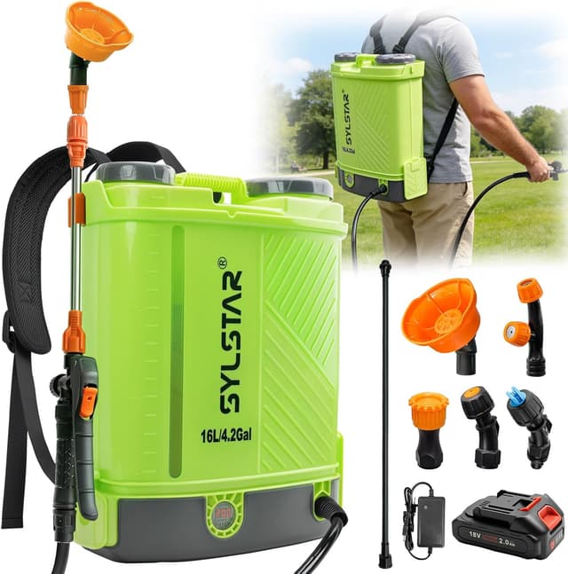 Detalle de SYLSTAR 16L Battery Powered Knapsack Sprayer (Makita 18V Compatible) – 100PSI Backpack Sprayer with 5 Nozzles