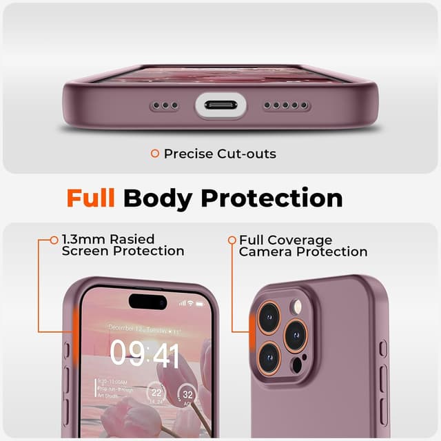 Detalle 2 de SUPFINE Liquid Silicone Case for iPhone 14 Pro (6.1-inch) with Soft Microfiber Lining in Blackcurrant