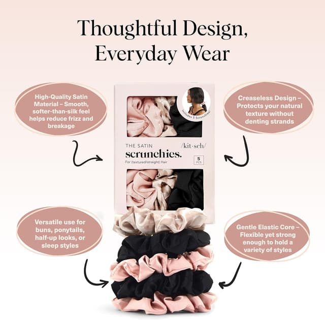 Detalle de Elastici in raso Kitsch per capelli, 5 pezzi