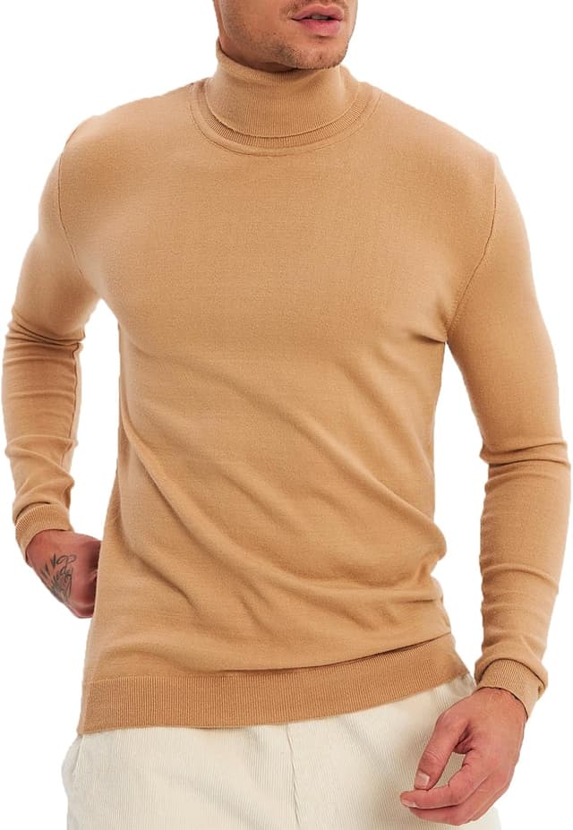 Detalle de Leif Nelson maglione da uomo a collo alto in maglia fine leggero