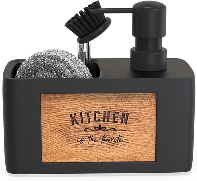 Detalle de Chill House distributeur de savon pour cuisine avec porte éponge noir en polyrésine