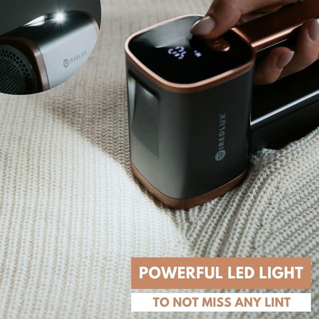 Detalle de WiredLux Elektrischer Fusselrasierer (wiederaufladbar) mit LED-Licht, 3 Geschwindigkeiten und 6-Klingen – Graphitgrau/Kupfer