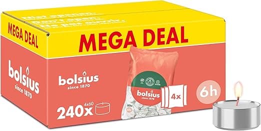 Imagen de Bolsius - 240 Velas de té blancas 🌟 - Cera vegetal natural en OfertitasTOP
