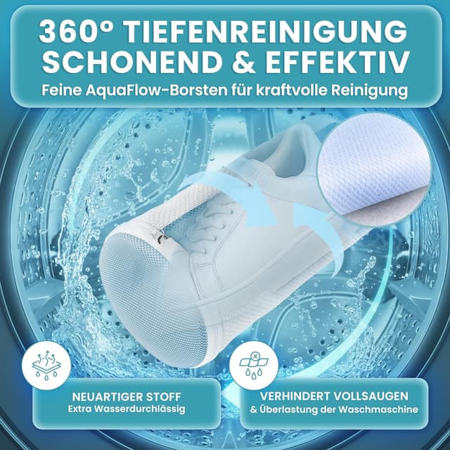 Detalle 2 de Washmate Schuhwaschbeutel für Waschmaschine & Sneaker (32x19 cm) mit stabilem Metall-Reißverschluss