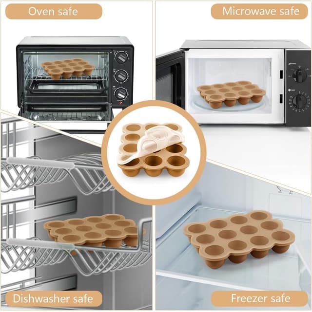 Detalle 2 de Aolso Contenitore in silicone 12 scomparti da 45 ml con coperchio rimovibile (privo di BPA) per freezer, arancia