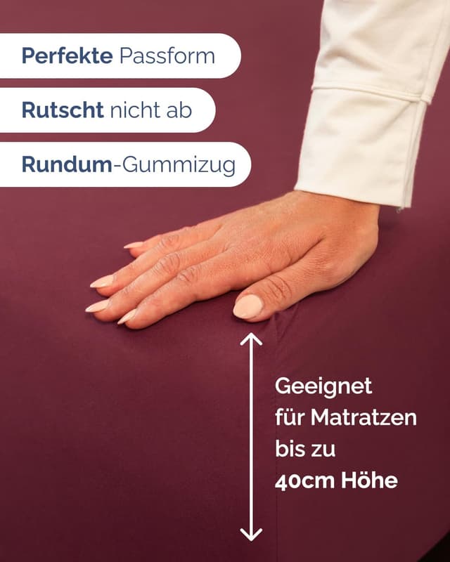 Detalle de CGK Unlimited Spannbettlaken 160x200 cm Weinrot – extra tief bis 40 cm, Mikrofaser mit Oeko-TEX