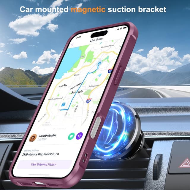 Thumbnail 3 de CHAOFEnG Magnetic Compatible with iPhone 16 Pro Case with Stand (Military Drop Tested) Ring Stand, Wine Red