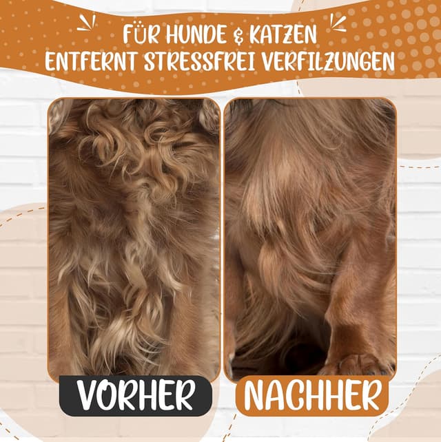 Detalle 2 de Golden Pets Entfilzer Kamm für Hunde & Katzen – mittel bis langhaarig, abgerundete Zinken + E-Book Pflegehandbuch