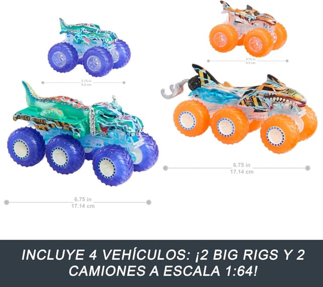 Detalle 1 de Hot Wheels Monster Trucks Power Smashers, Pack 2 🐯🦖