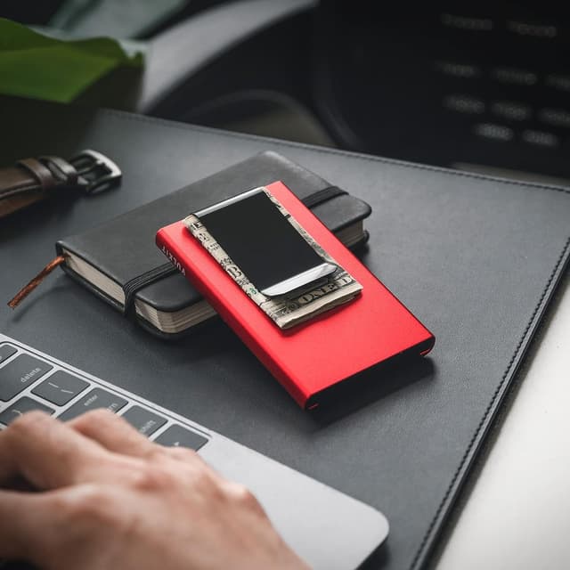 Thumbnail 6 de VULKIT Slim Card Wallet with Money Clip (Aluminium Pop-Up) – Red RFID Blocking