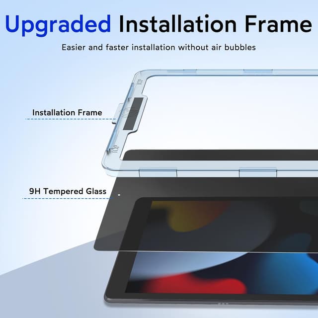Detalle de MOBDIK 1 pièce écran anti-espion pour iPad 9e/8e/7e (10,2 pouces) – verre trempé 9H, EZ Kit