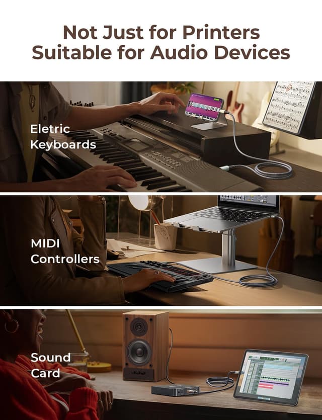 Detalle de AINOPE USB B to USB C Cable (High Speed) 6.6FT for Printer, MIDI, and Direct Connections