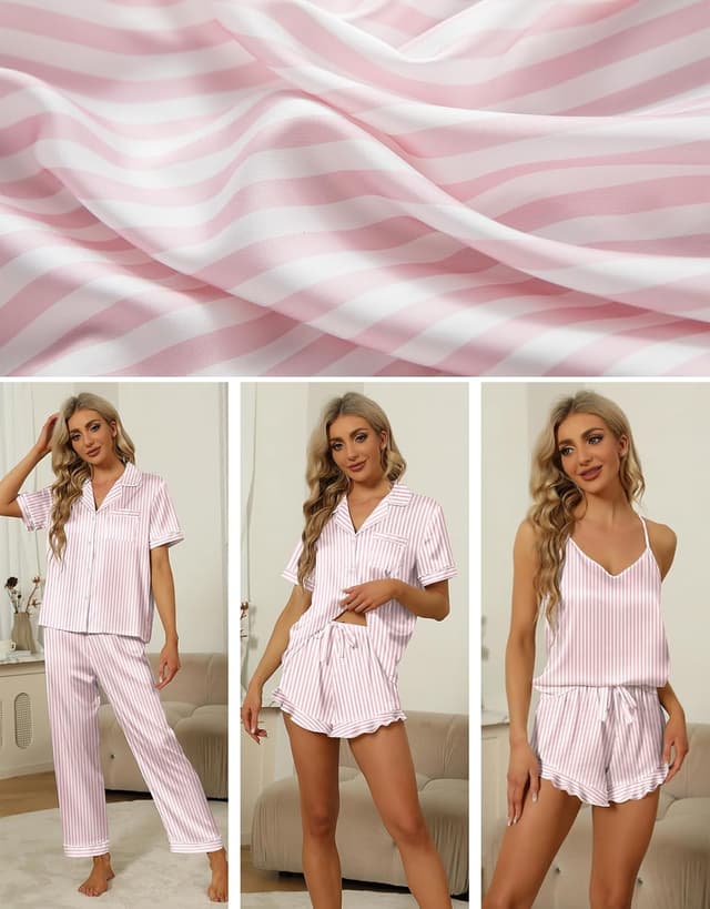 Detalle de SAPJON Women’s Silk Pajamas Set (4-Piece Satin Pajama Set with Ruffles)