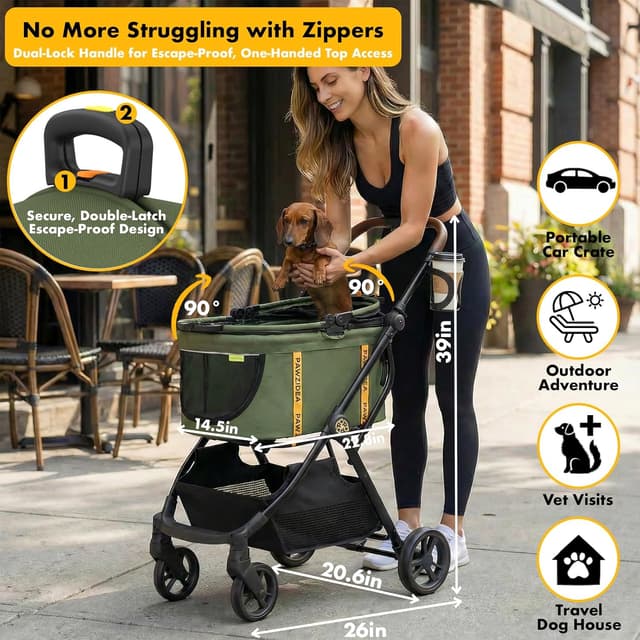 Detalle de PAWZIDEA 4-in-1 pet stroller, 10 lb foldable
