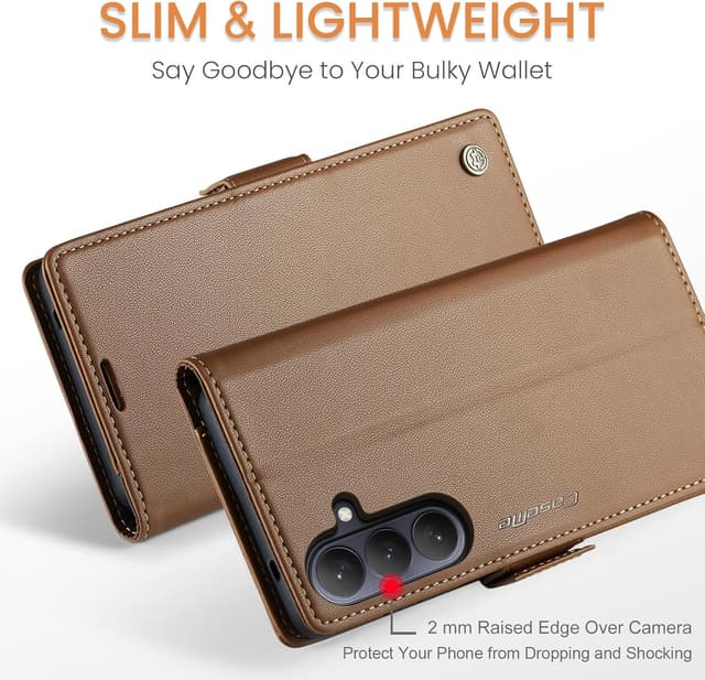 Detalle de iEWFEN Premium Leather Wallet Case for Samsung Galaxy S26 (Brown) with Magnetic Closure, RFID and Kickstand